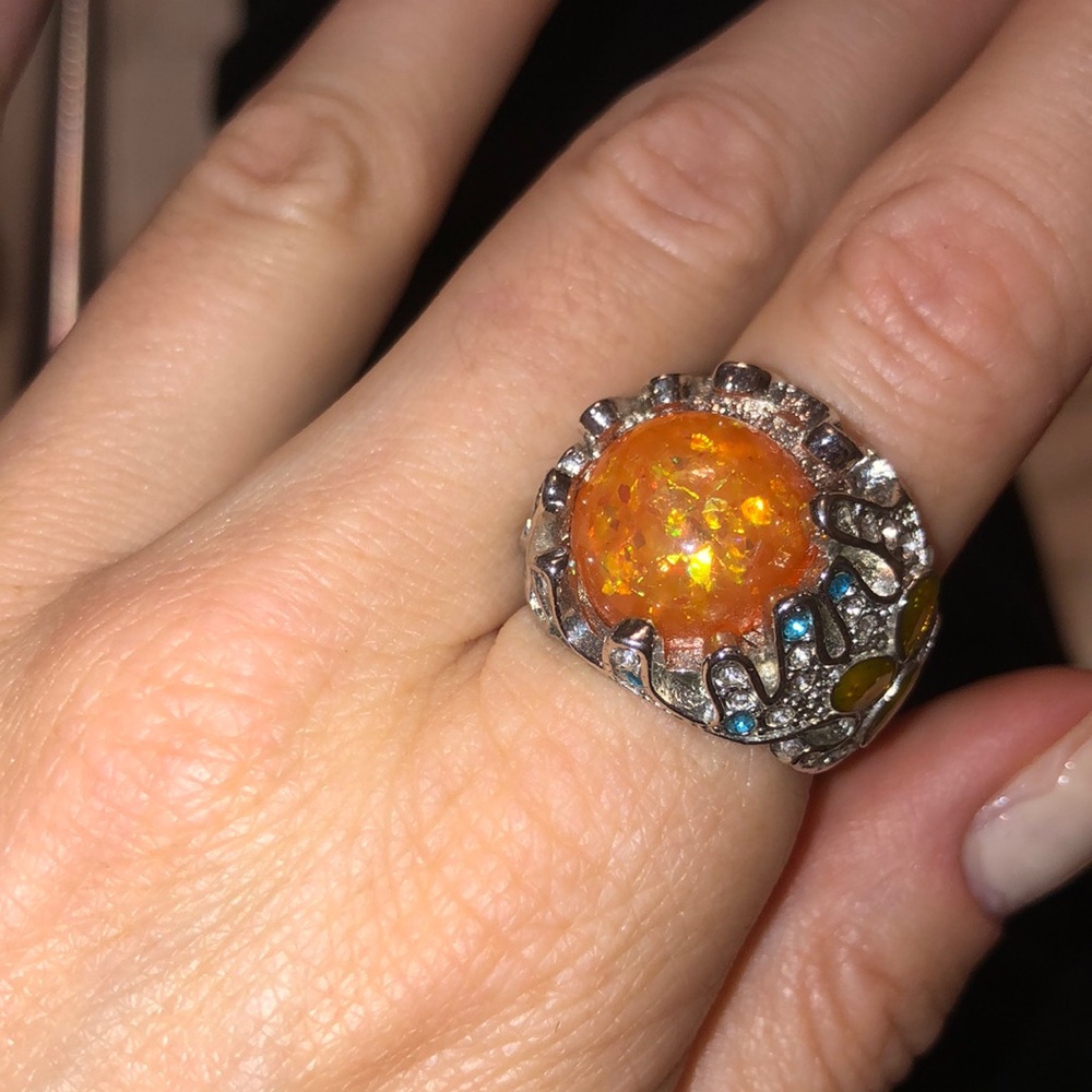 Stunning Orange And Silver Statement Gemstone Ring - image 1